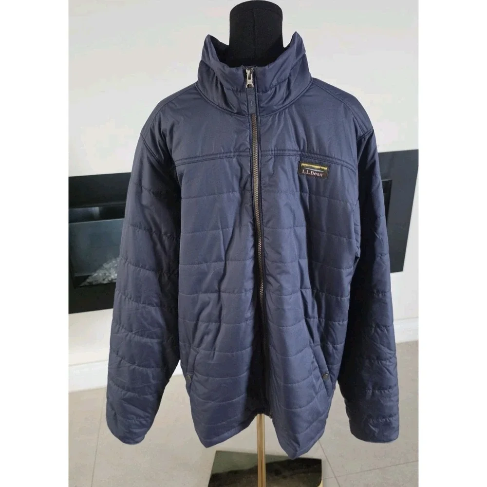 L.L.Bean Men Mountain Classic Puffer Jacket Navy Blue Full Zip SZ XLT ID #512415